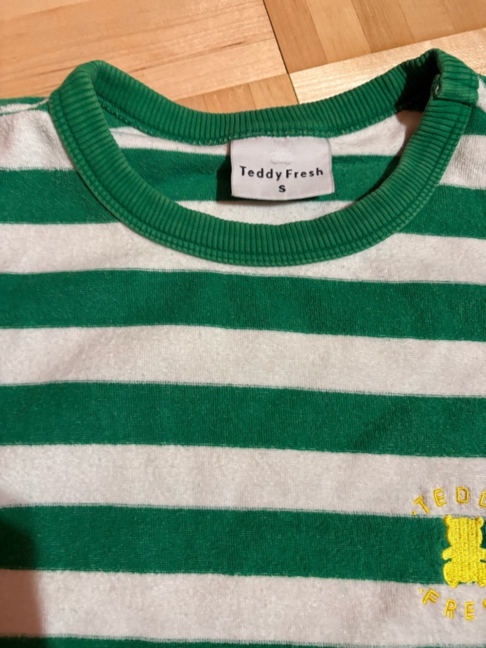 Green & White Striped Tee with Yellow Teddy Embroidery - Picture 2 of 3